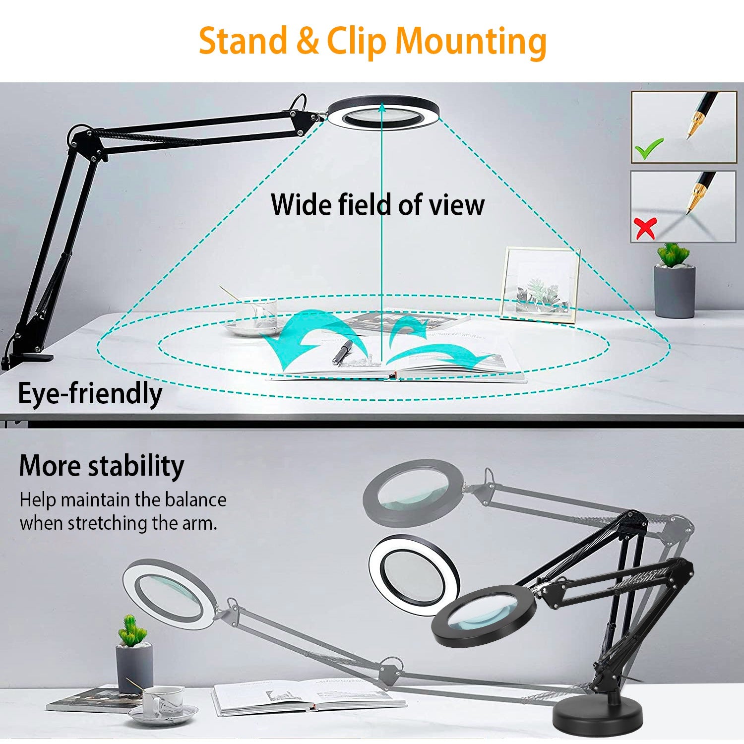2 in 1 LED Magnifier Desk Lamp for Precision Tasks