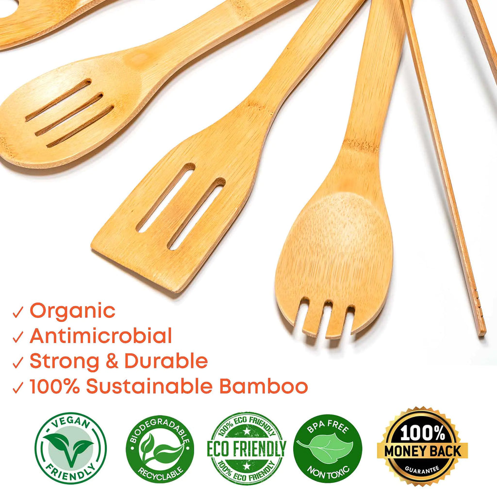 Wooden Spoons for Cooking – 7 Pack Bamboo Utensil Set