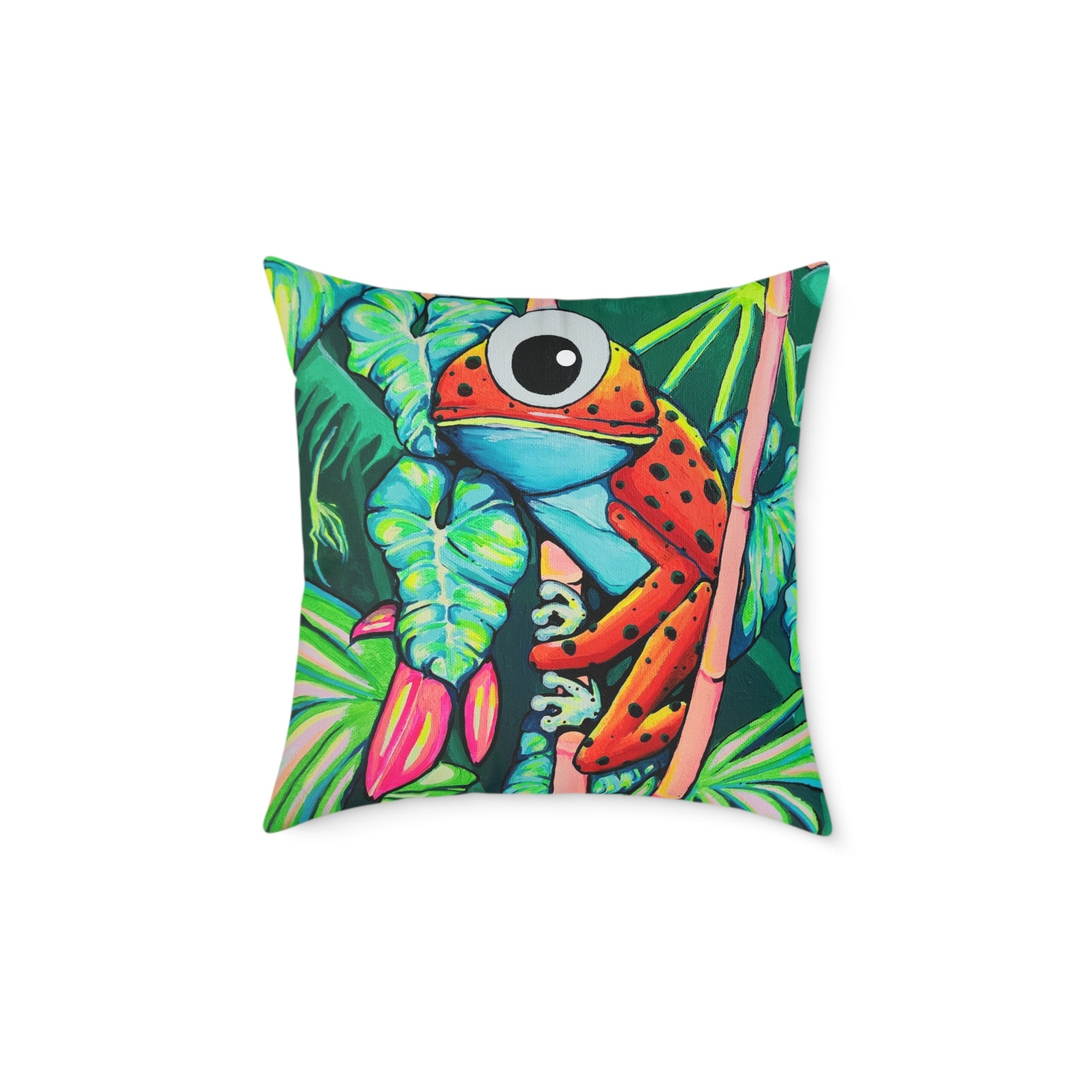 Cyclops Red Frog Art Canvas Pillow – Decorative Accent Cushion