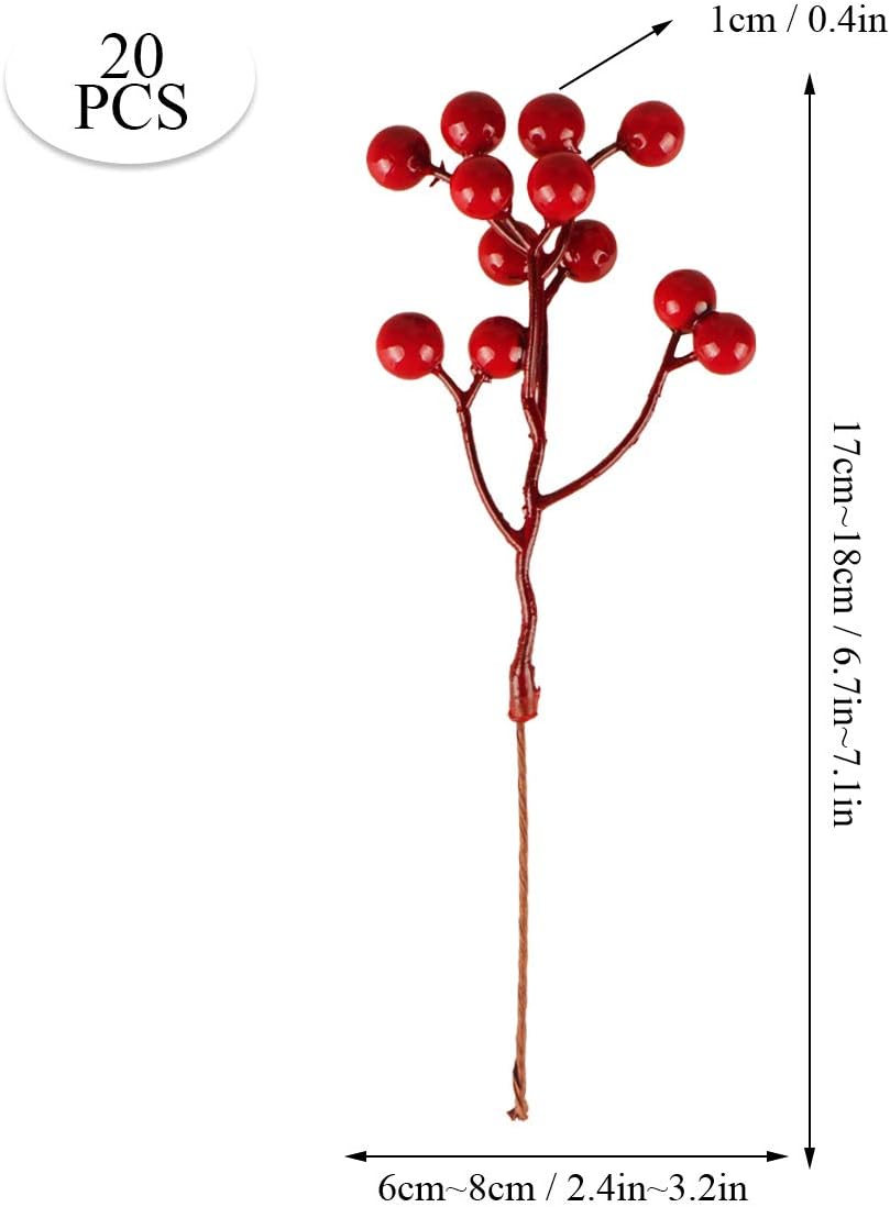 20 Pack Artificial Red Berry Picks for Christmas Decor