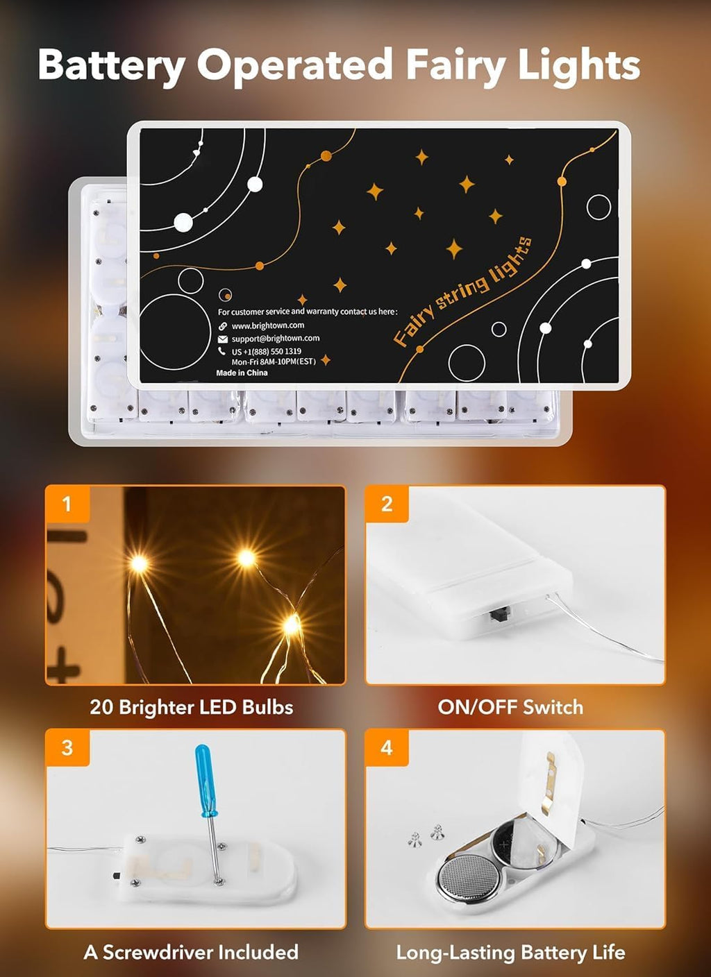 Brightown 12-Pack LED Fairy Lights – 7FT Battery-Operated