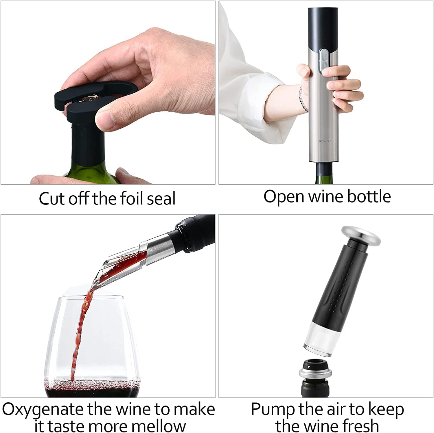 Electric Wine Bottle Opener 7-in-1 Wine Gift Set with Electric Vacuum Pump