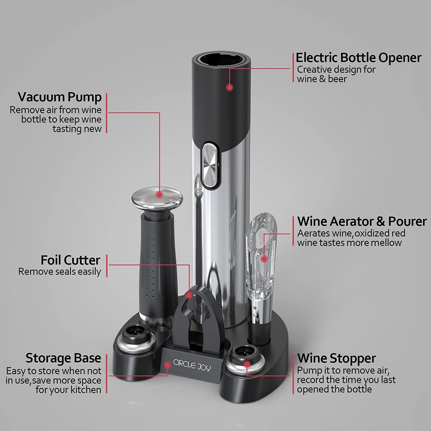 Electric Wine Bottle Opener 7-in-1 Wine Gift Set with Electric Vacuum Pump