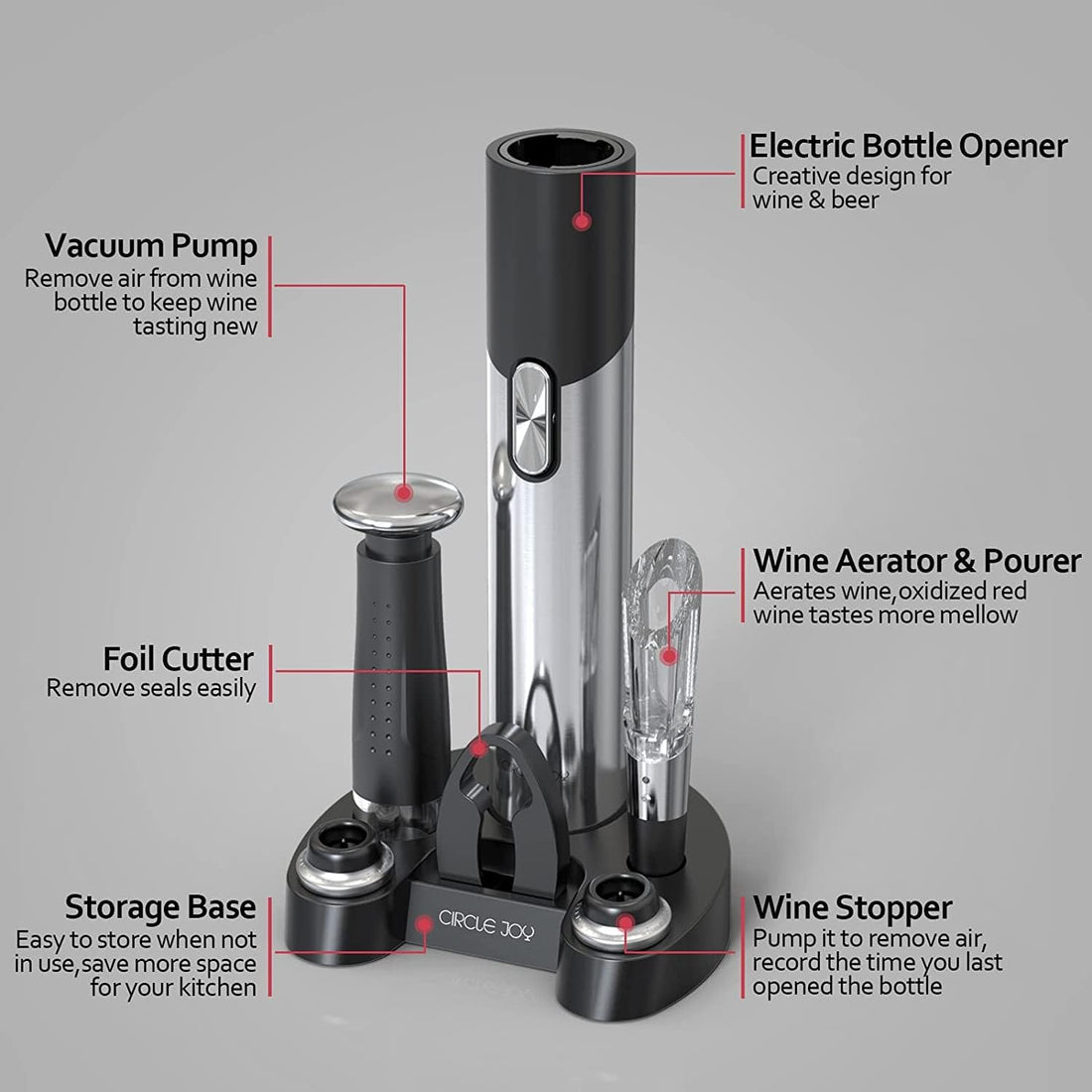Electric Wine Bottle Opener 7-in-1 Wine Gift Set with Electric Vacuum Pump