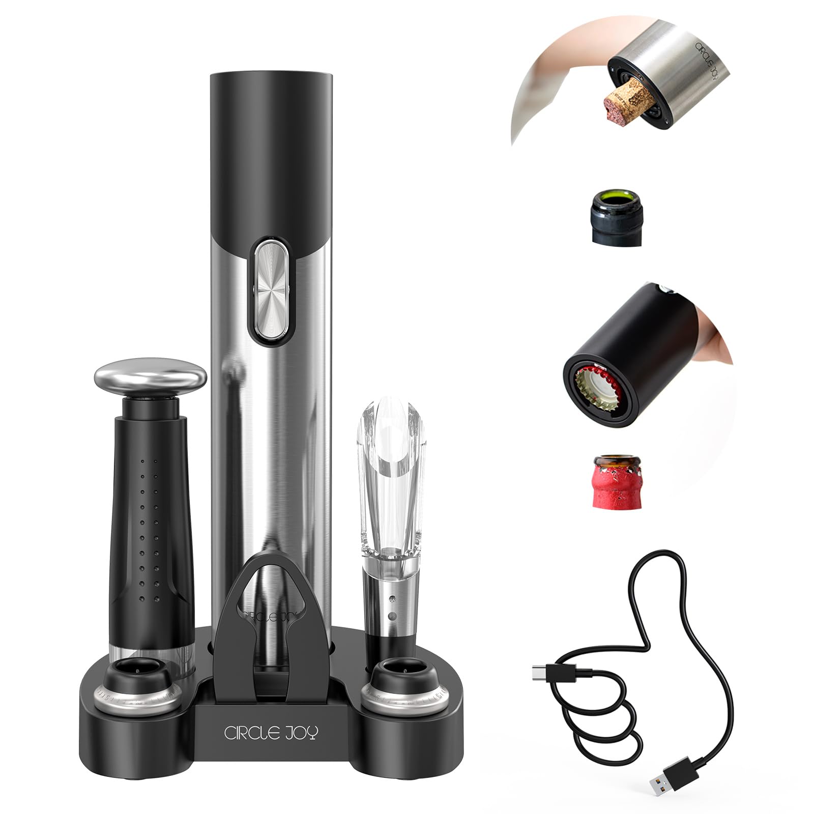 Circle Joy 7-in-1 Electric Wine Opener – Rechargeable Wine Gift Set