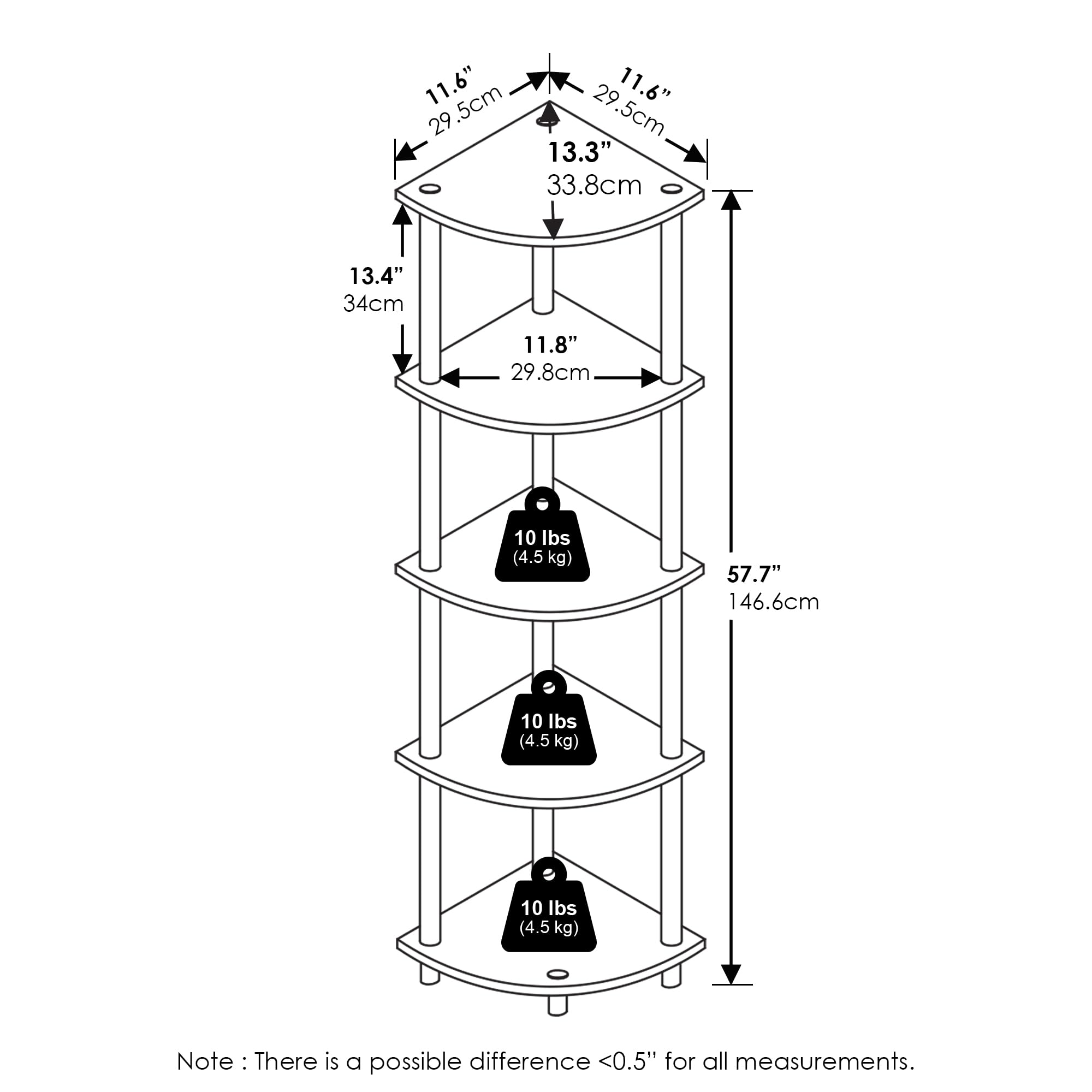 Furinno Turn-N-Tube 5 Tier Corner Display for Any Room