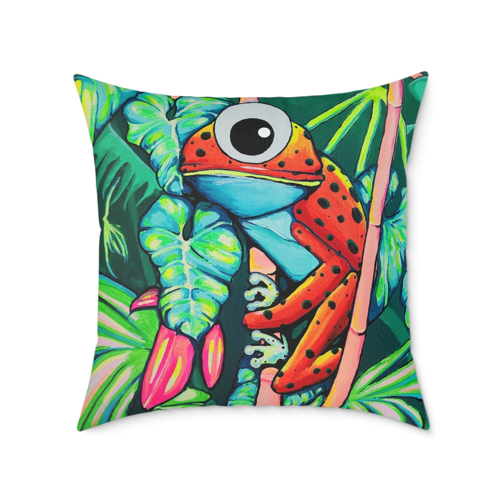 Cyclops Red Frog Art Canvas Pillow – Decorative Accent Cushion