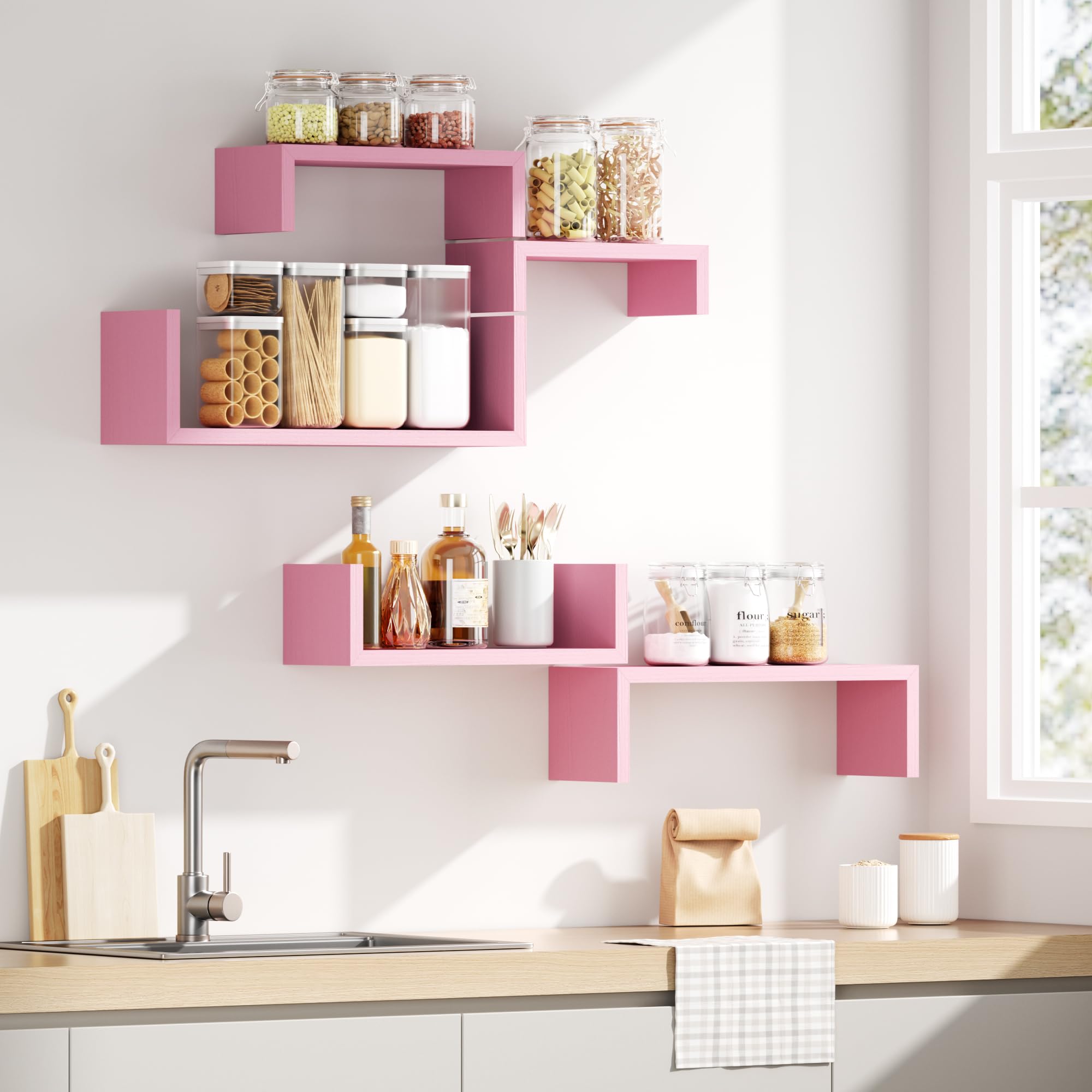 Floating Wood Wall Shelves for Bathroom, Kitchen & Decor