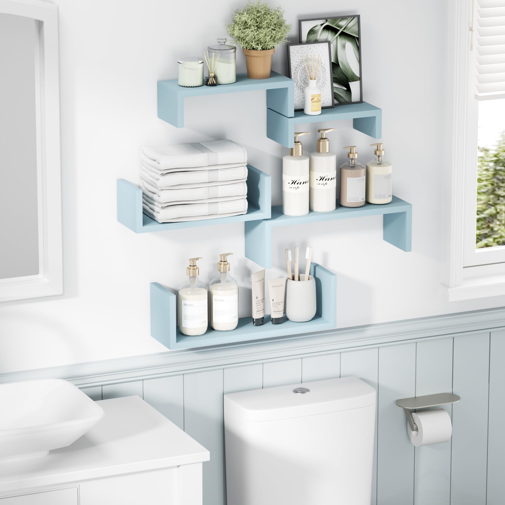 Floating Wood Wall Shelves for Bathroom, Kitchen & Decor