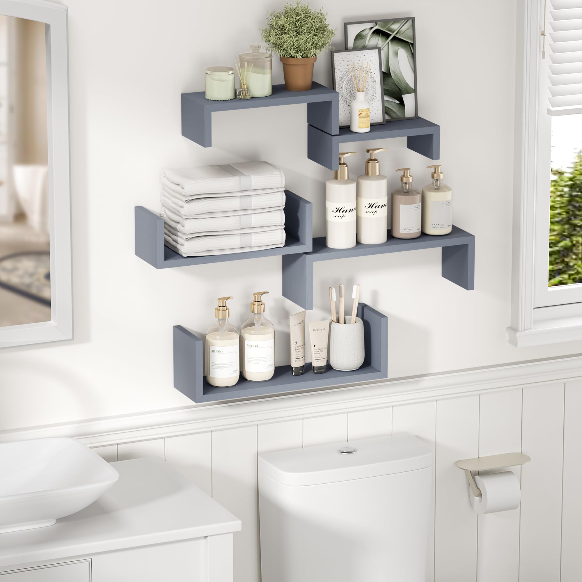 Floating Wood Wall Shelves for Bathroom, Kitchen & Decor