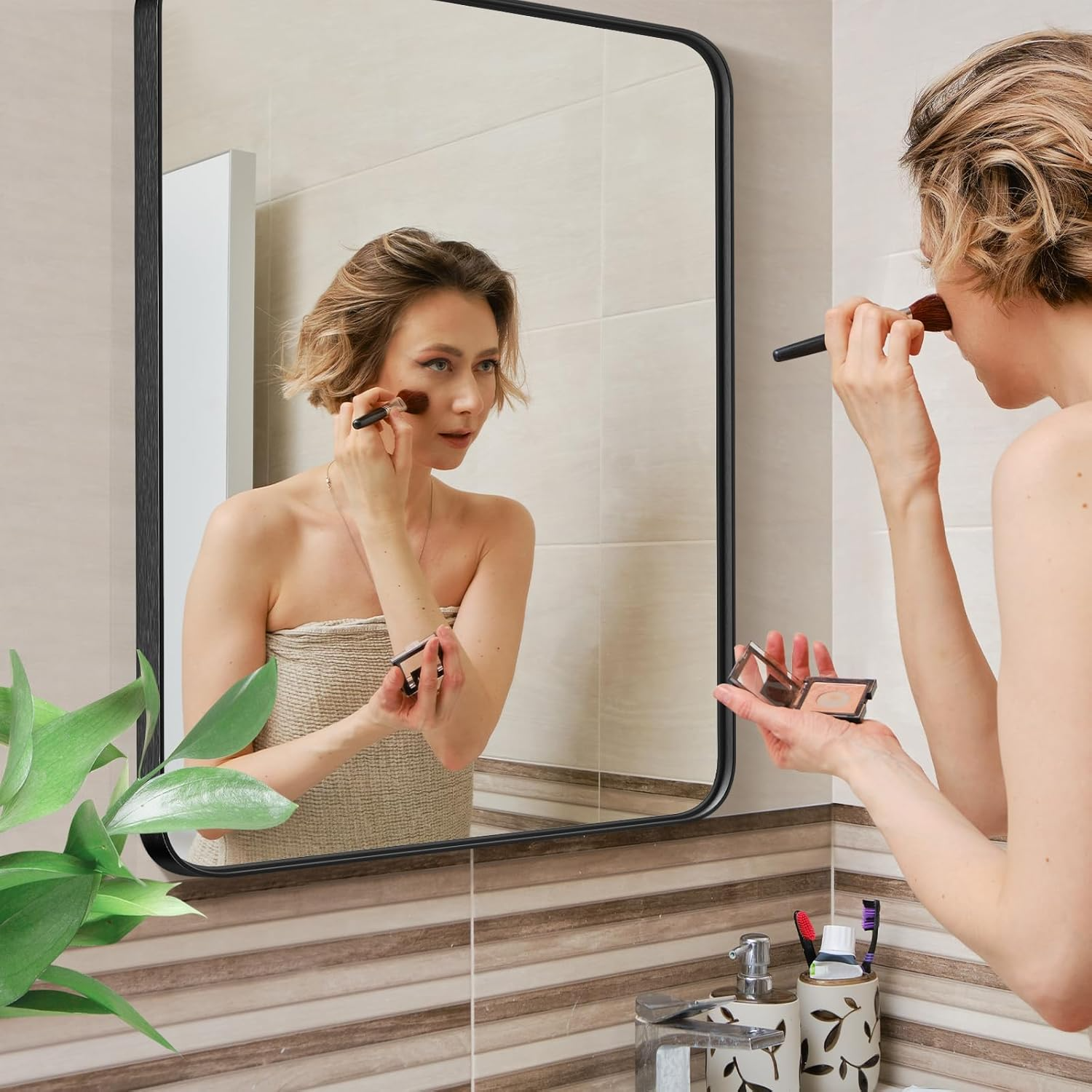 Sweetcrispy Black Round Wall Mirror 30 Inch