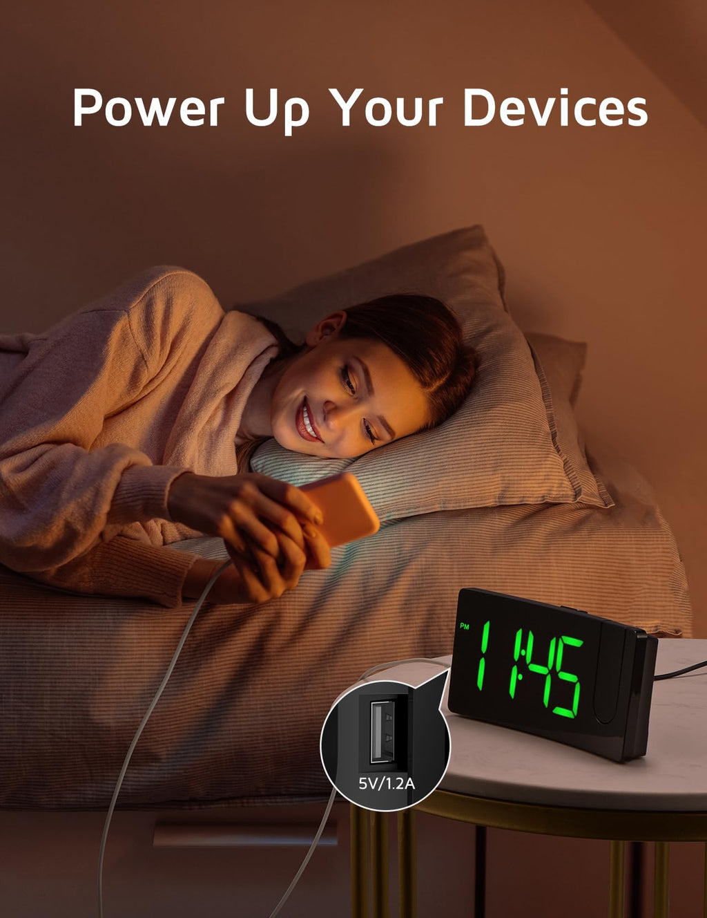 GOLOZA 180° Rotatable Projection Alarm Clock