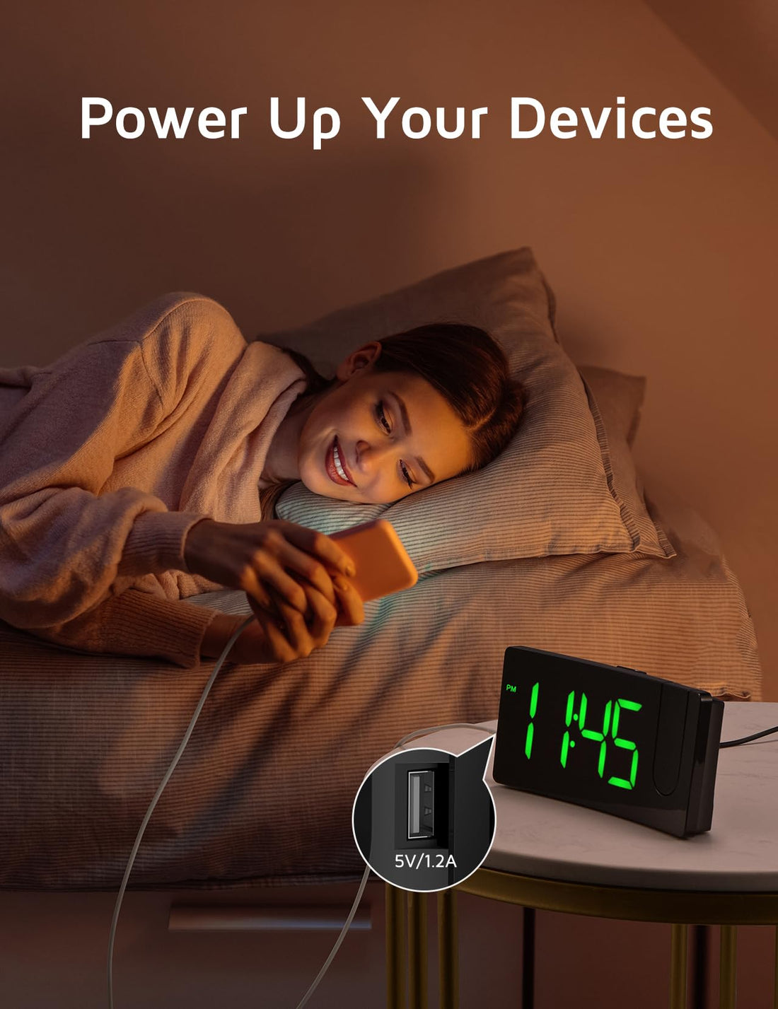 GOLOZA Projection Alarm Clock, Digital Clock with 180° Rotatable Projector