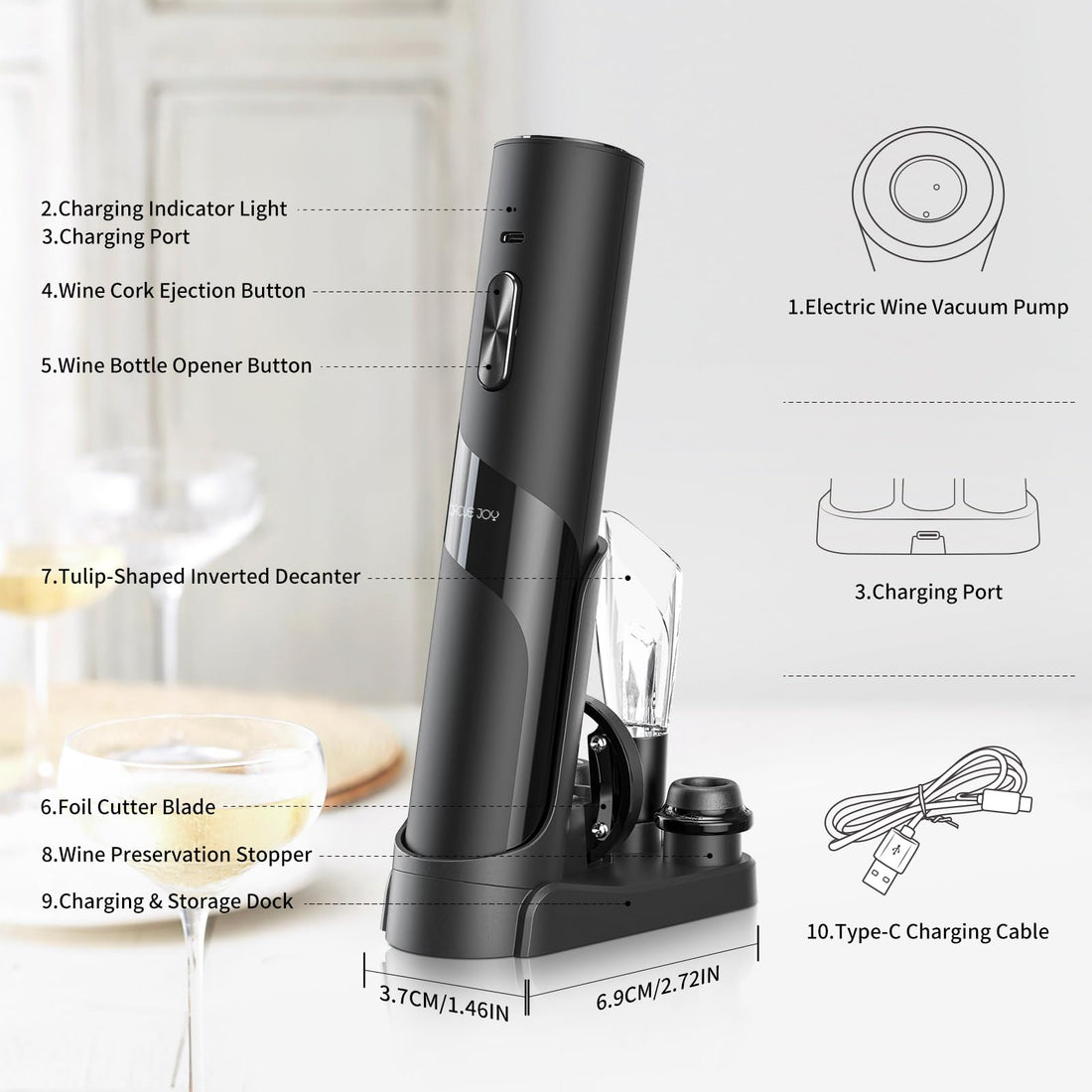Electric Wine Bottle Opener 7-in-1 Wine Gift Set with Electric Vacuum Pump