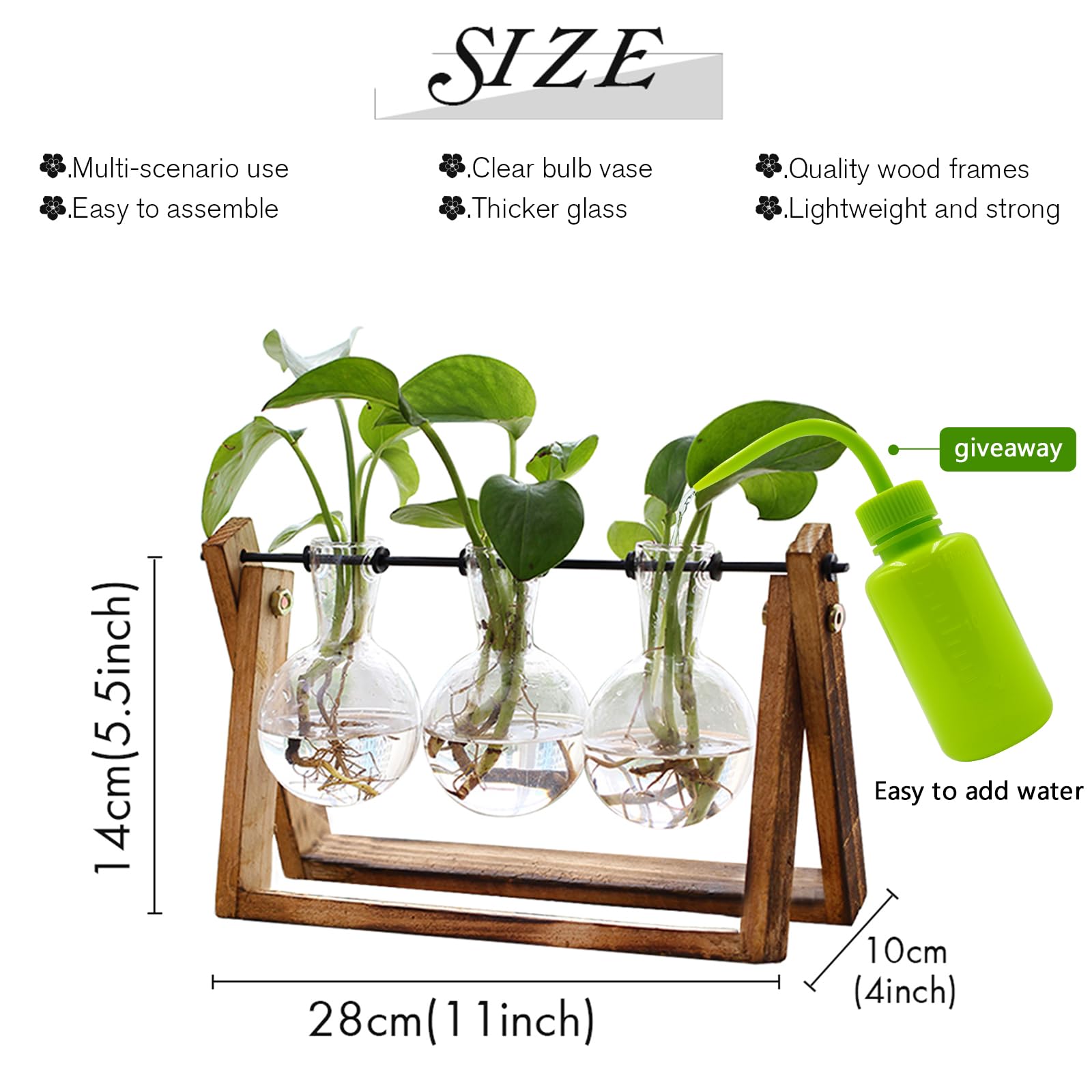 Plant Terrarium with Wooden Stand, Air Planter Bulb Glass Vase Metal