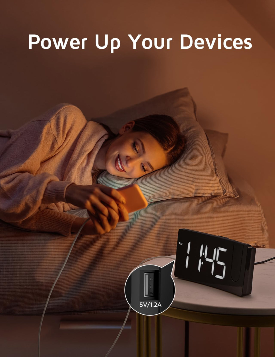 GOLOZA Projection Alarm Clock, Digital Clock with 180° Rotatable Projector