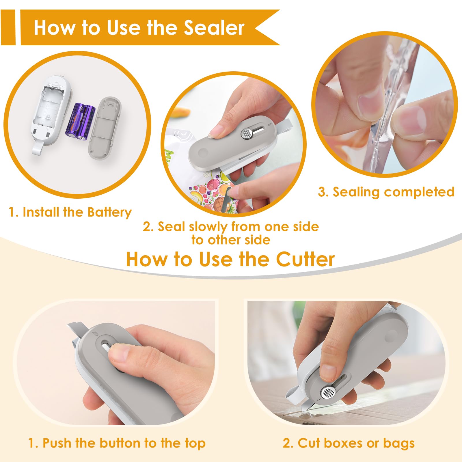 2 in 1 Bag Sealer Heat Seal with Cutter and with Lanyard