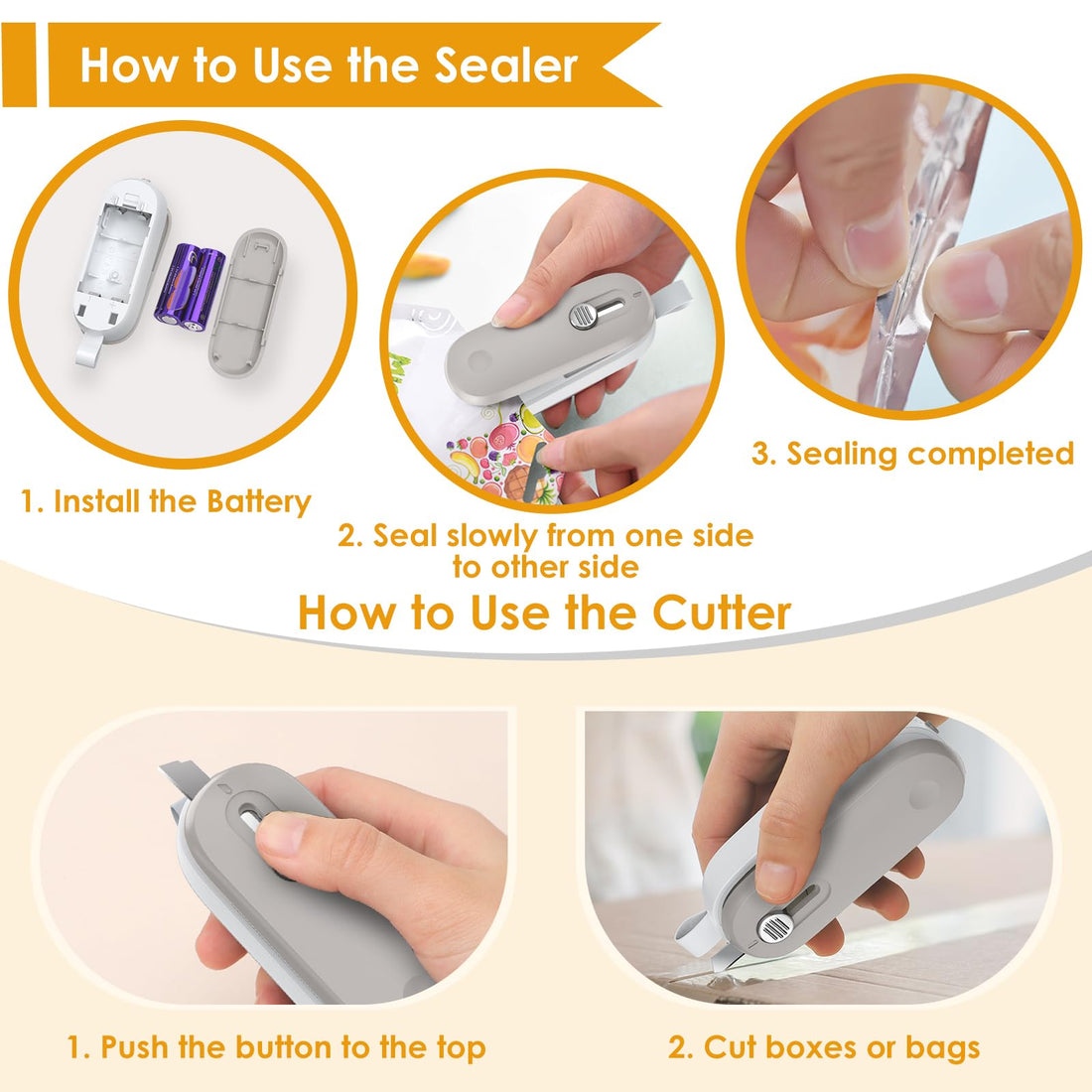 2 in 1 Bag Sealer Heat Seal with Cutter and with Lanyard