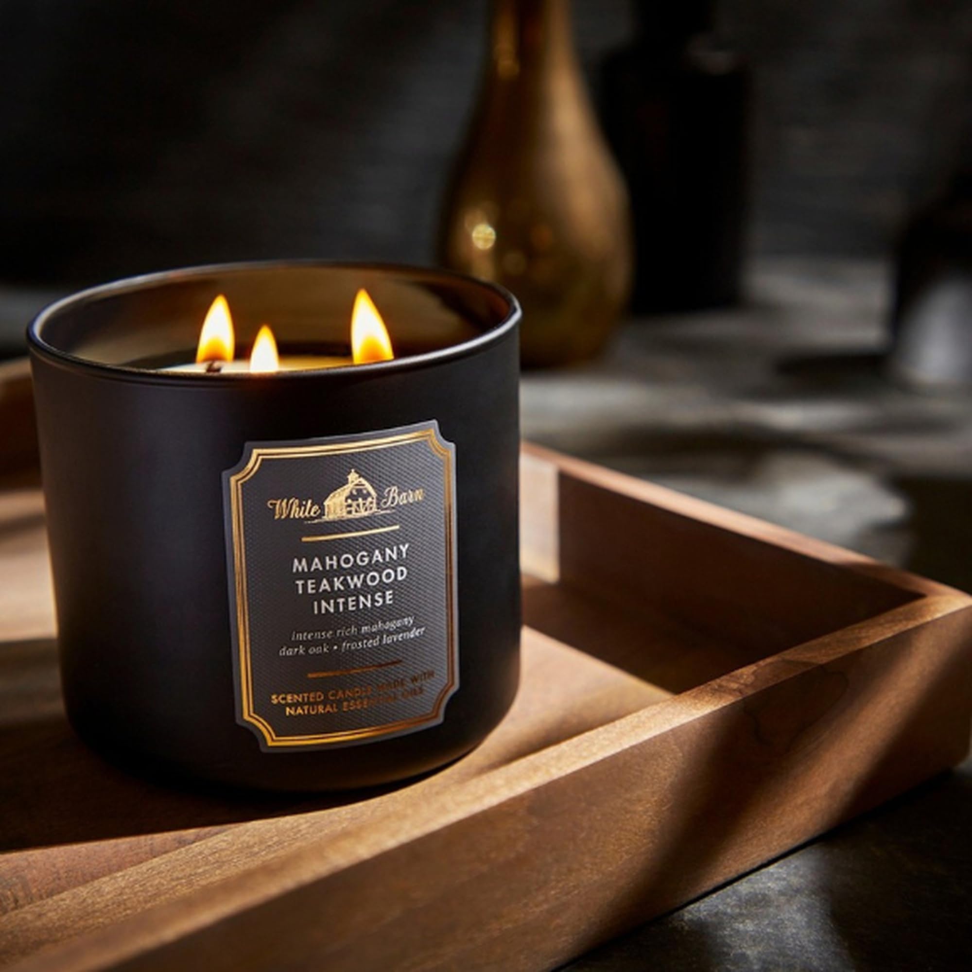 Works White Barn 3-Wick Candle in Mahogany Teakwood High Intensity