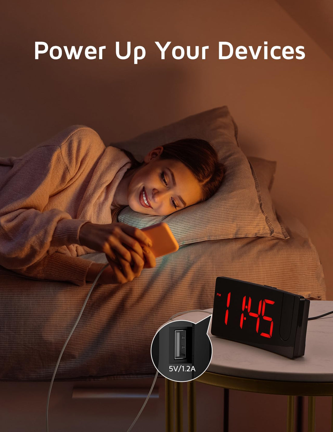 GOLOZA Projection Alarm Clock, Digital Clock with 180° Rotatable Projector
