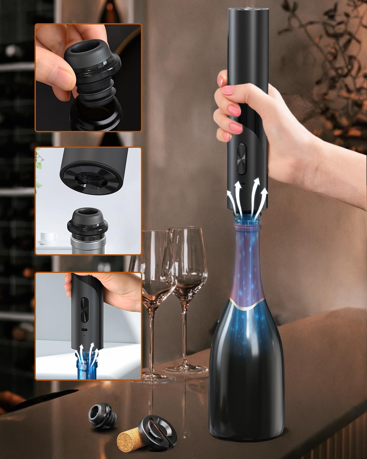 Electric Wine Bottle Opener 7-in-1 Wine Gift Set with Electric Vacuum Pump