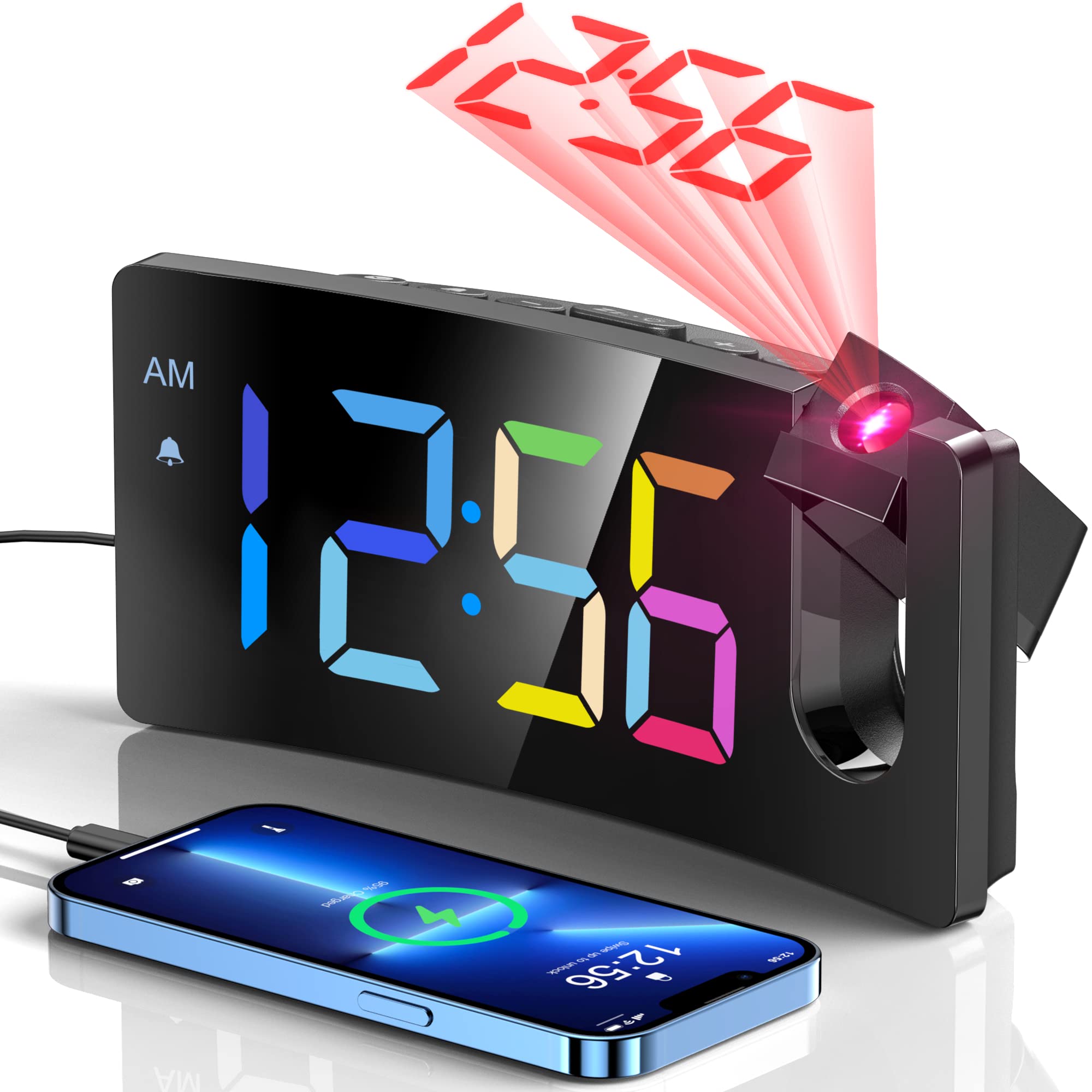 GOLOZA Projection Alarm Clock, Digital Clock with 180° Rotatable Projector