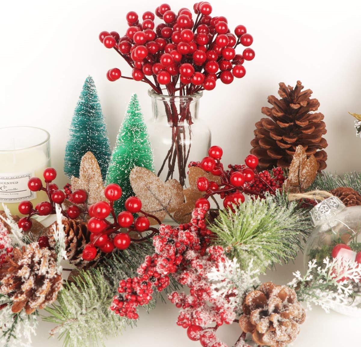 20 Pack Artificial Red Berry Picks for Christmas Decor