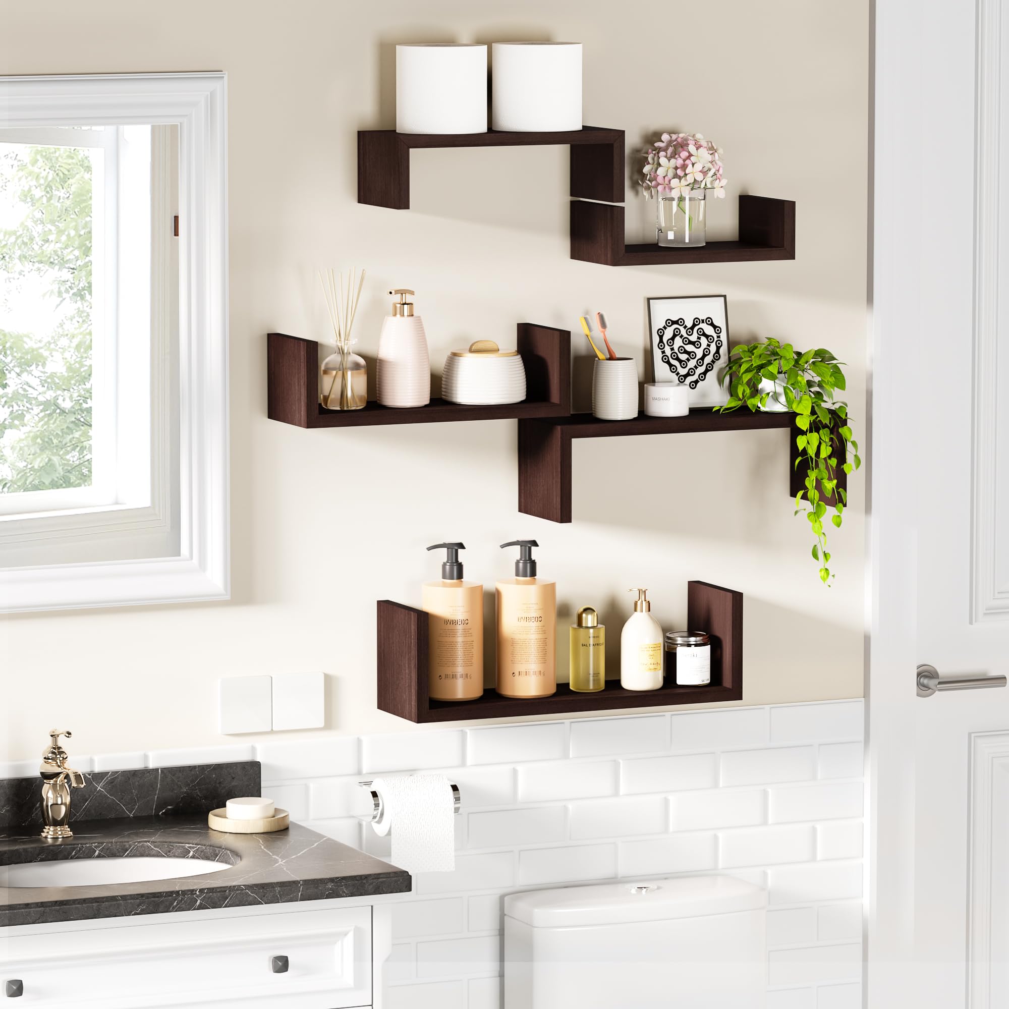 Floating Wood Wall Shelves for Bathroom, Kitchen & Decor