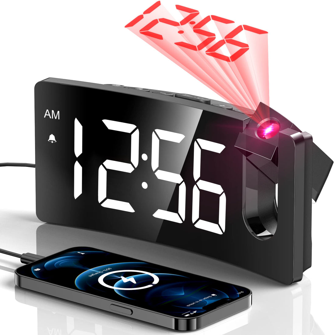 GOLOZA Projection Alarm Clock, Digital Clock with 180° Rotatable Projector