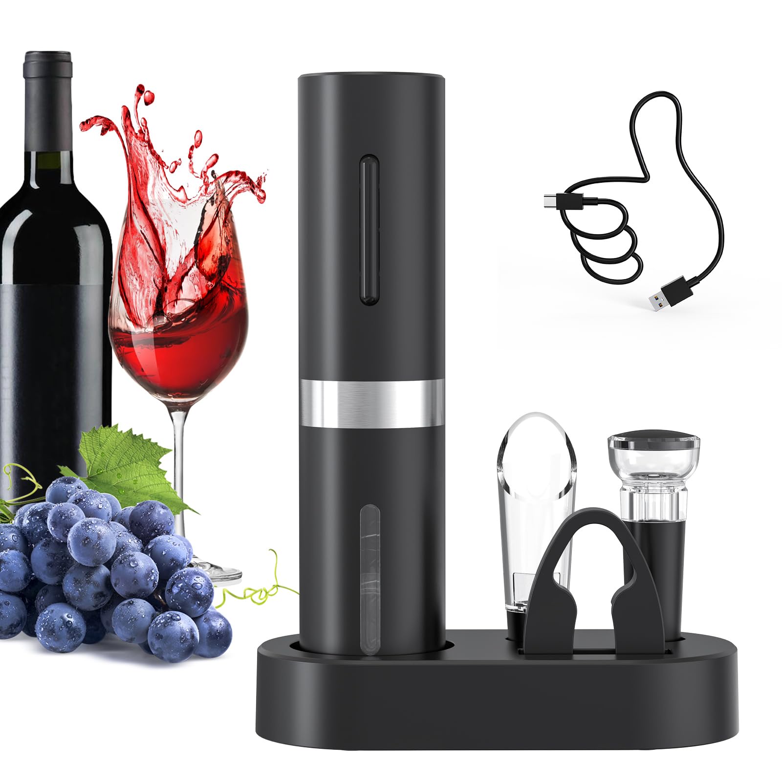 Electric Wine Bottle Opener 7-in-1 Wine Gift Set with Electric Vacuum Pump