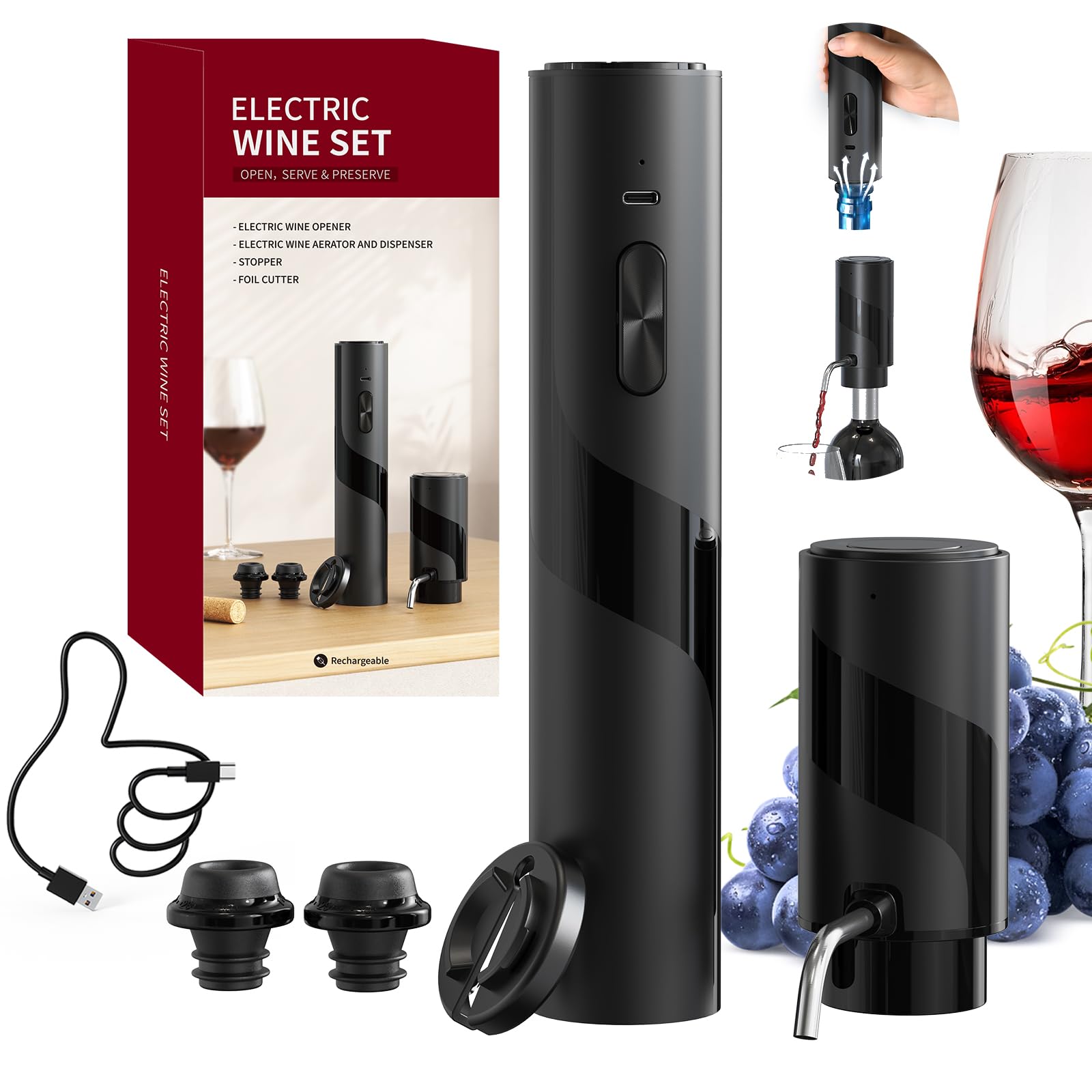 Circle Joy 7-in-1 Electric Wine Opener – Rechargeable Wine Gift Set