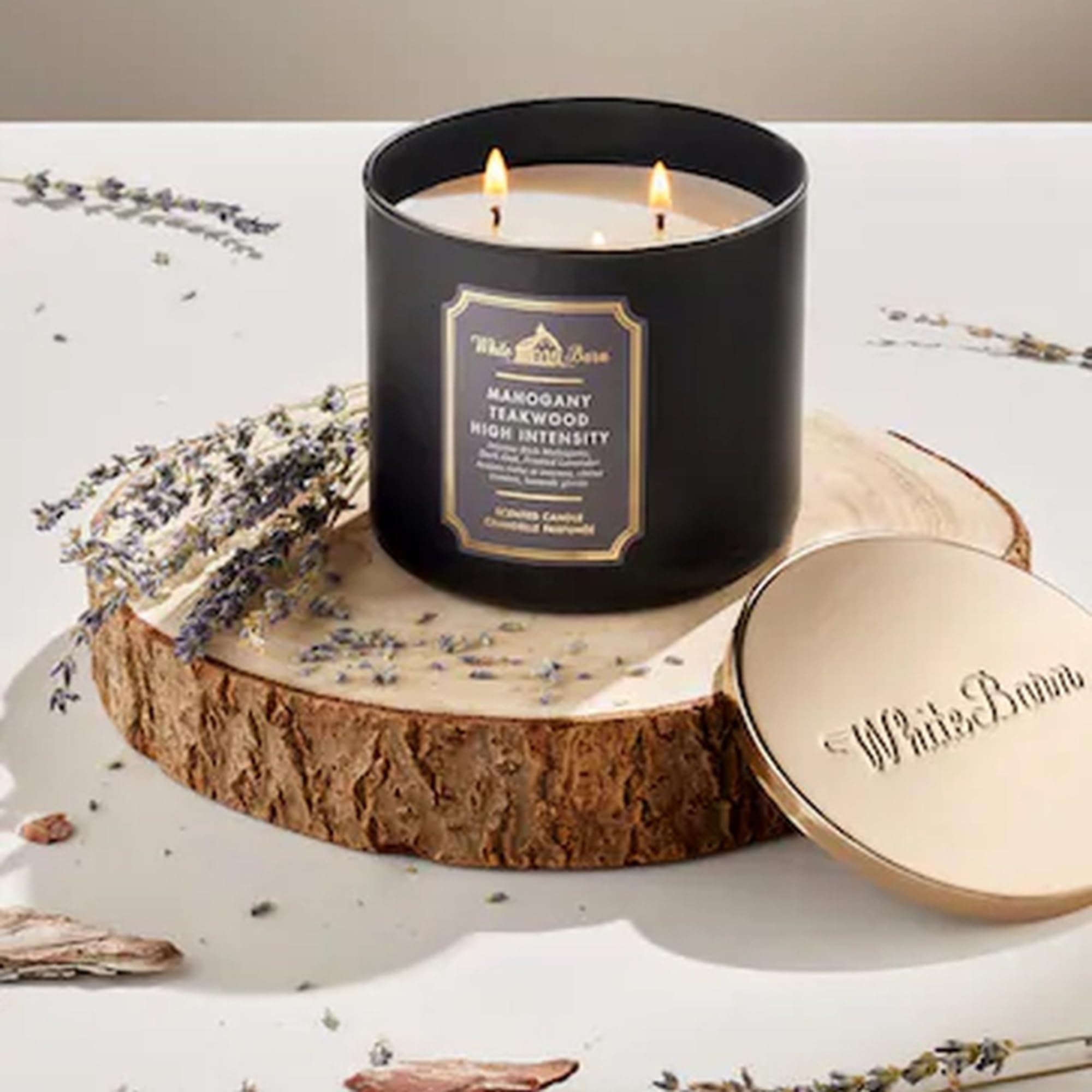 Works White Barn 3-Wick Candle in Mahogany Teakwood High Intensity