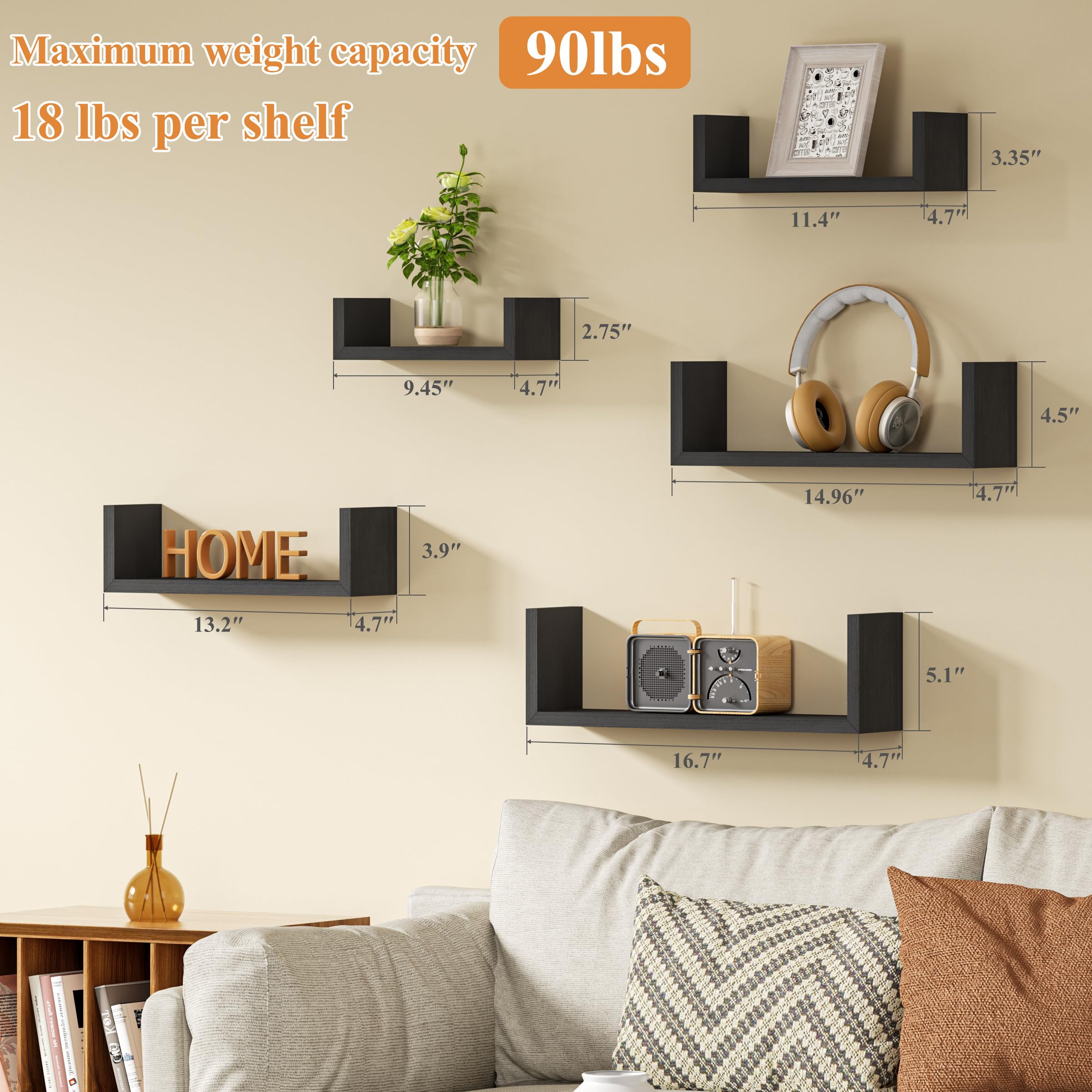 Floating Wood Wall Shelves for Bathroom, Kitchen & Decor