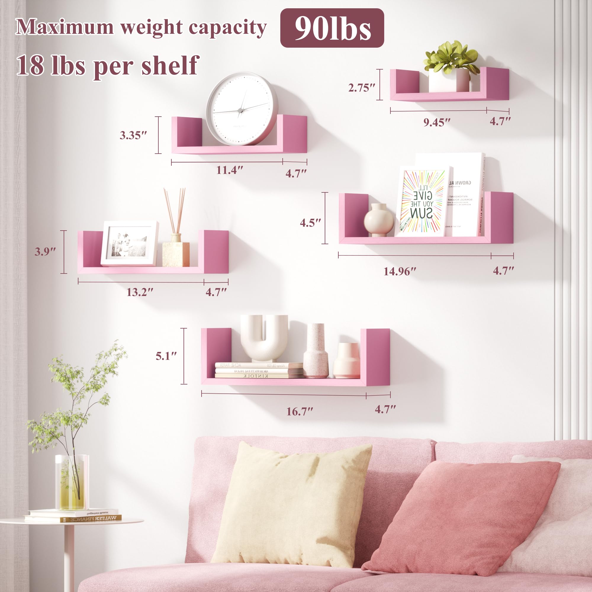 Floating Wood Wall Shelves for Bathroom, Kitchen & Decor