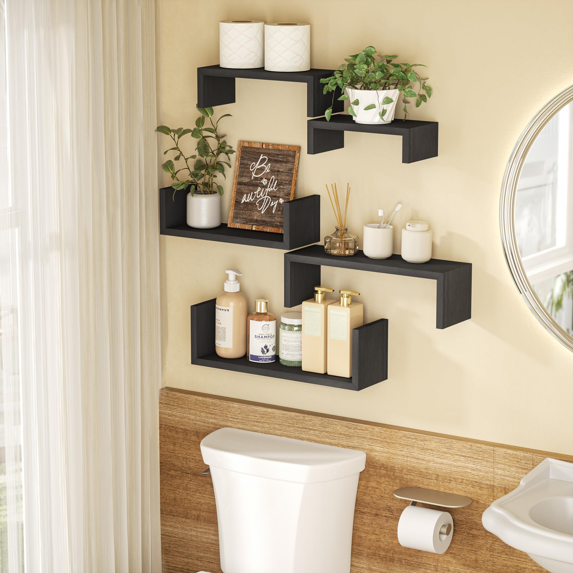 Floating Wood Wall Shelves for Bathroom, Kitchen & Decor
