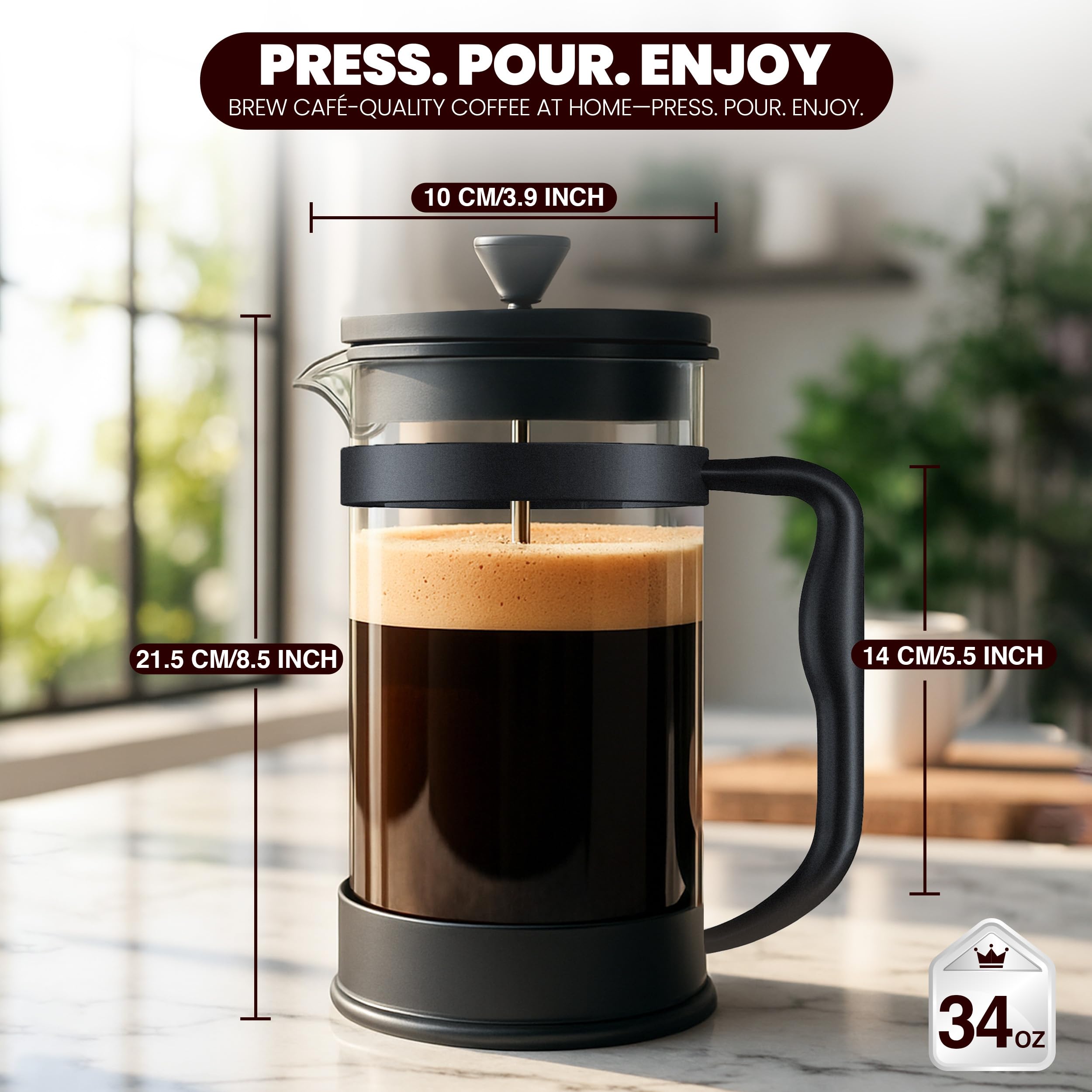 Utopia Kitchen 34 Ounce 1 Liter French Press Coffee Maker