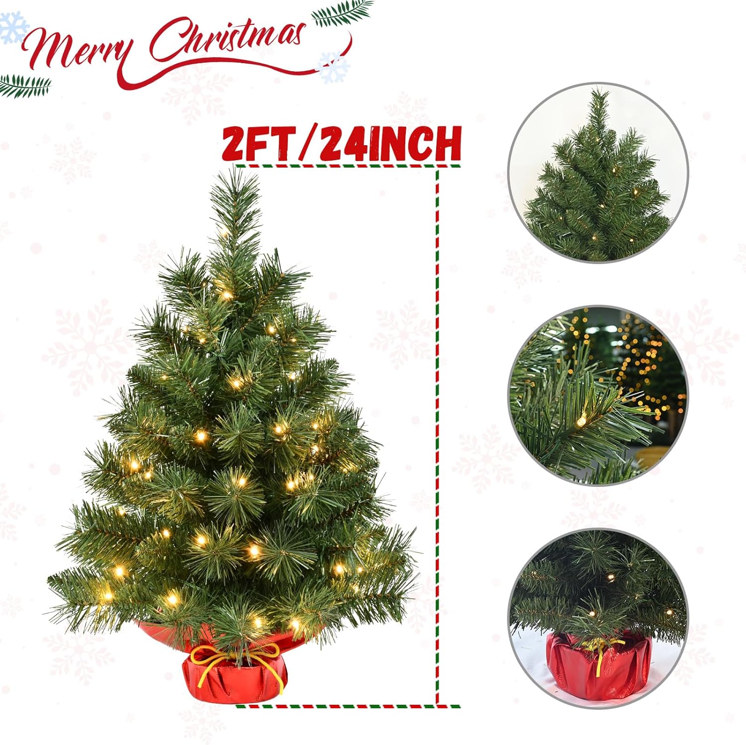 Leeheeyee Mini Christmas Tree with 50 LED Lights