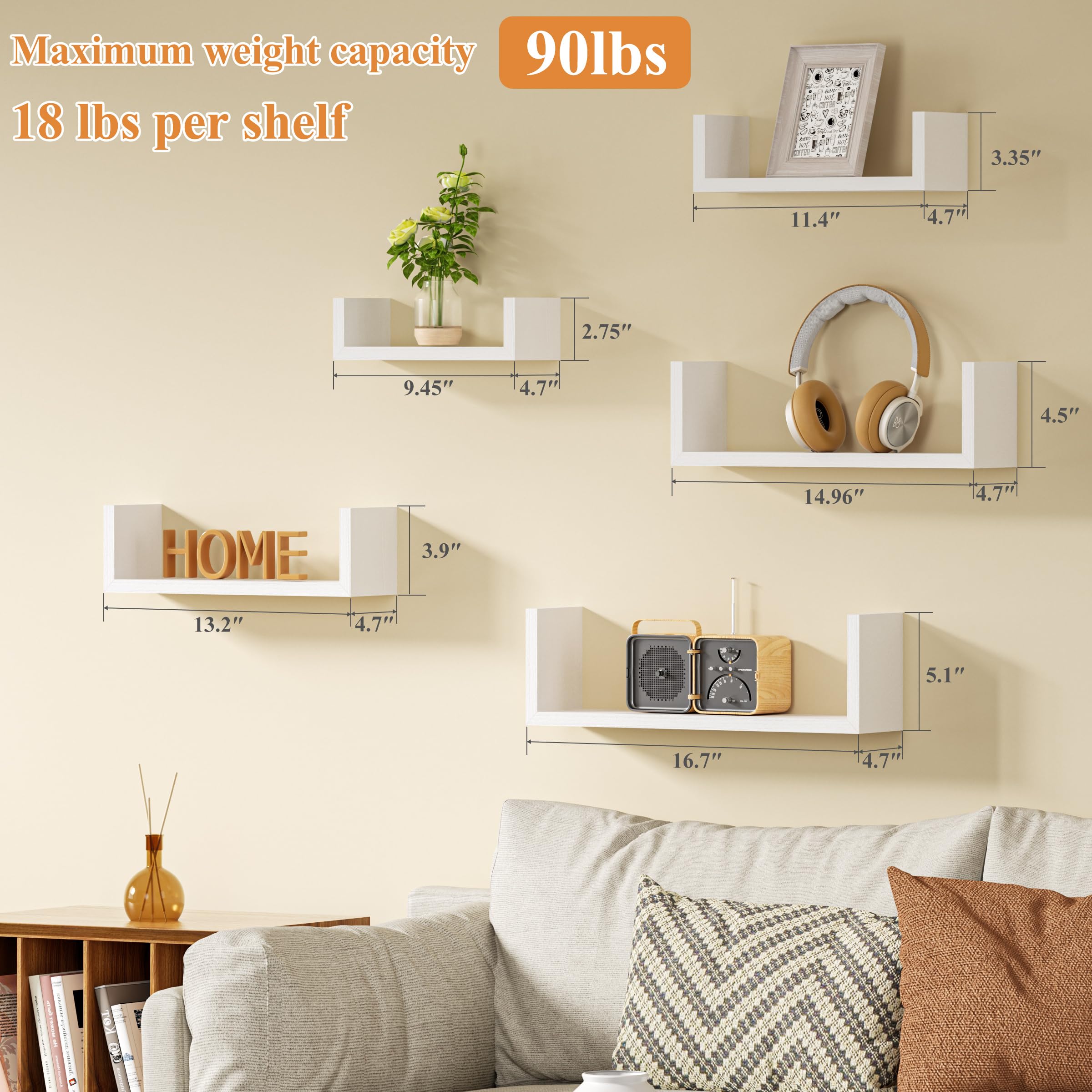 Floating Wood Wall Shelves for Bathroom, Kitchen & Decor