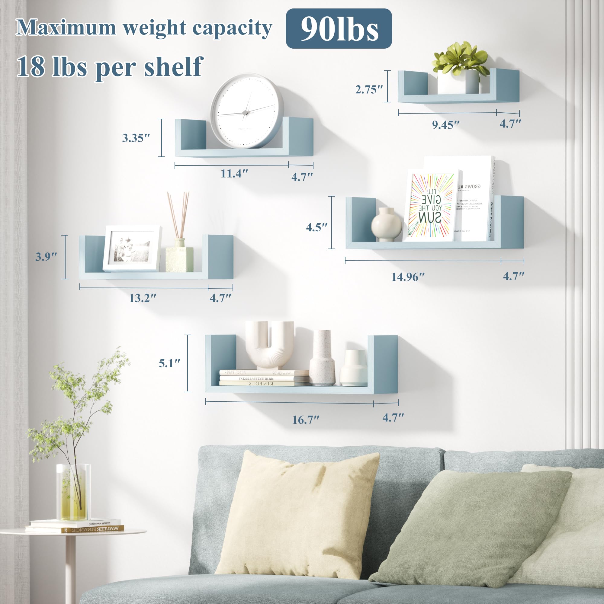 Floating Wood Wall Shelves for Bathroom, Kitchen & Decor