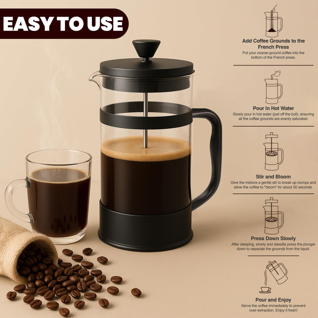 Utopia Kitchen 34 Ounce 1 Liter French Press Coffee Maker