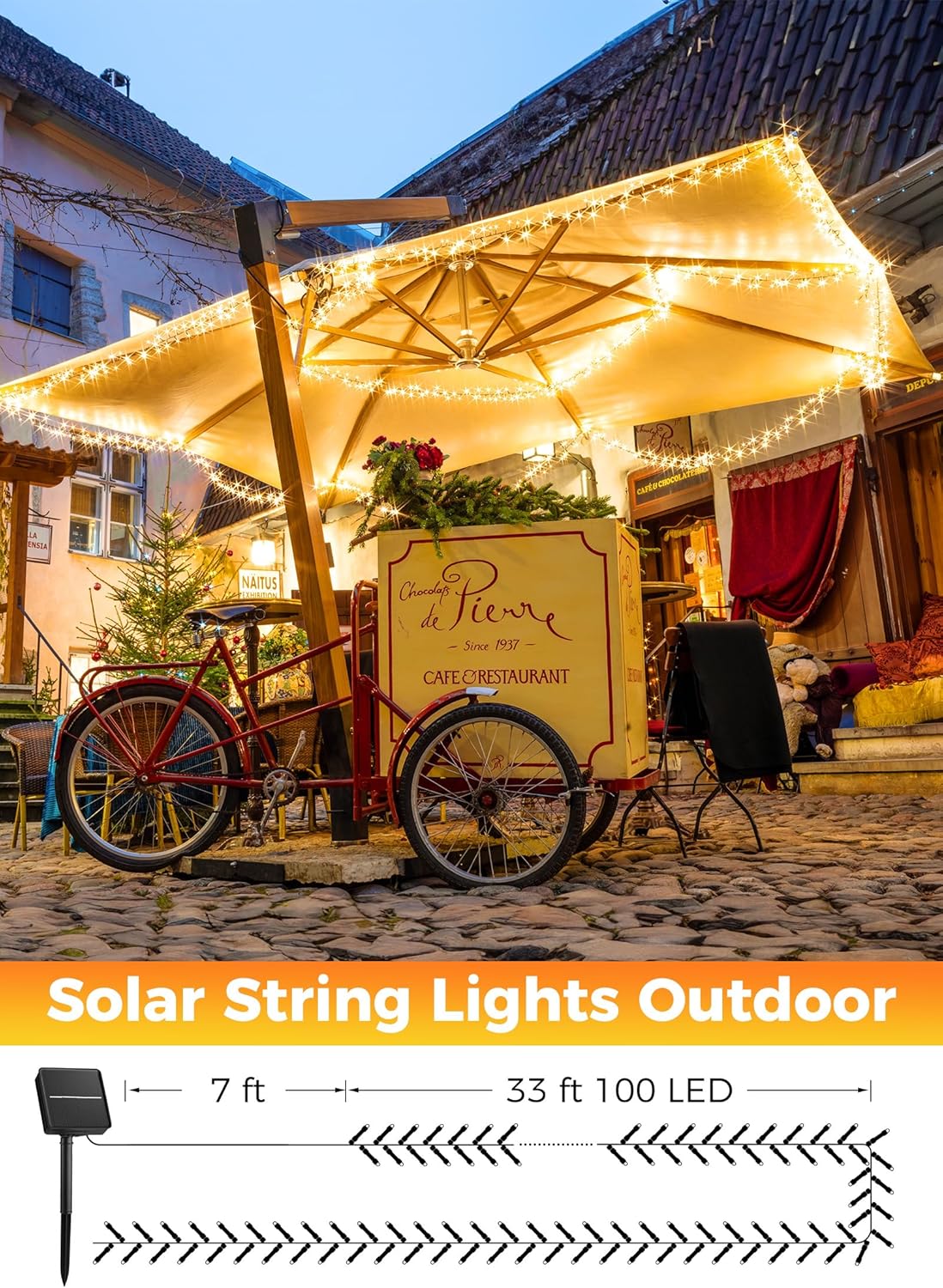 Minetom Solar String Lights 40FT 100 LED Waterproof