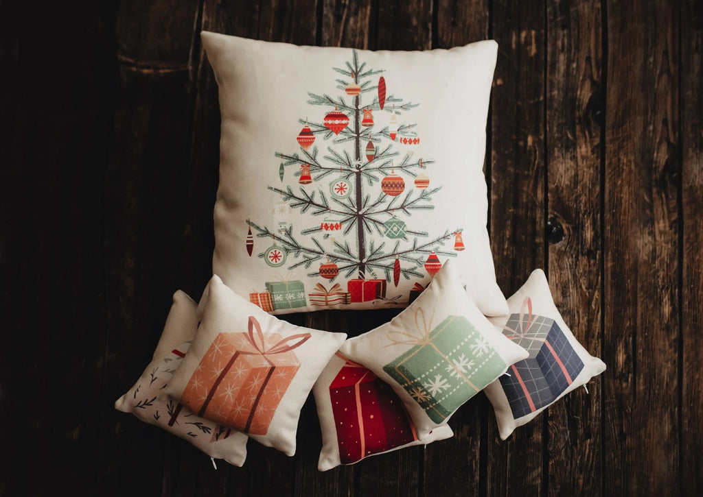 Nordic Pine Christmas Tree Throw Pillow – Rustic Farmhouse Decor
