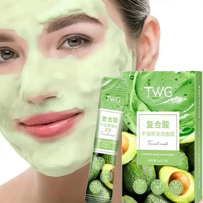 12 piece avocado bubble facial mask set - deep cleansing and moisturizing with glycerin, suitable for all skin types