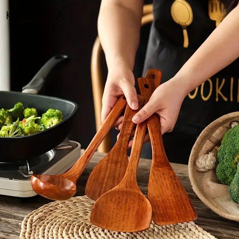 DecorBites™ 4-Piece Wooden Kitchen Utensil Set for Non-Stick