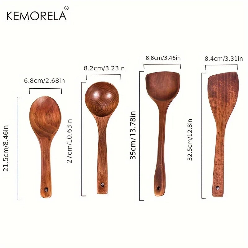 DecorBites™ 4-Piece Wooden Kitchen Utensil Set for Non-Stick