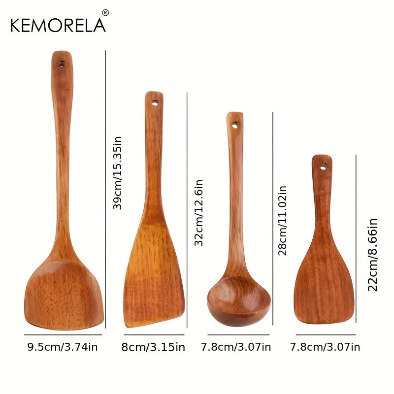 DecorBites™ 4-Piece Wooden Kitchen Utensil Set for Non-Stick
