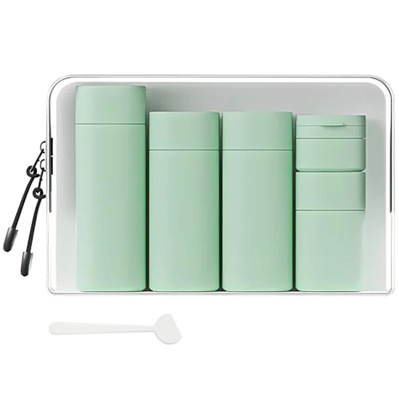 5-in-1 Travel Refillable Silicone Toiletry Bottles Set with Clear Bag – Leak-Proof Shampoo, Conditioner & Lotion Containers