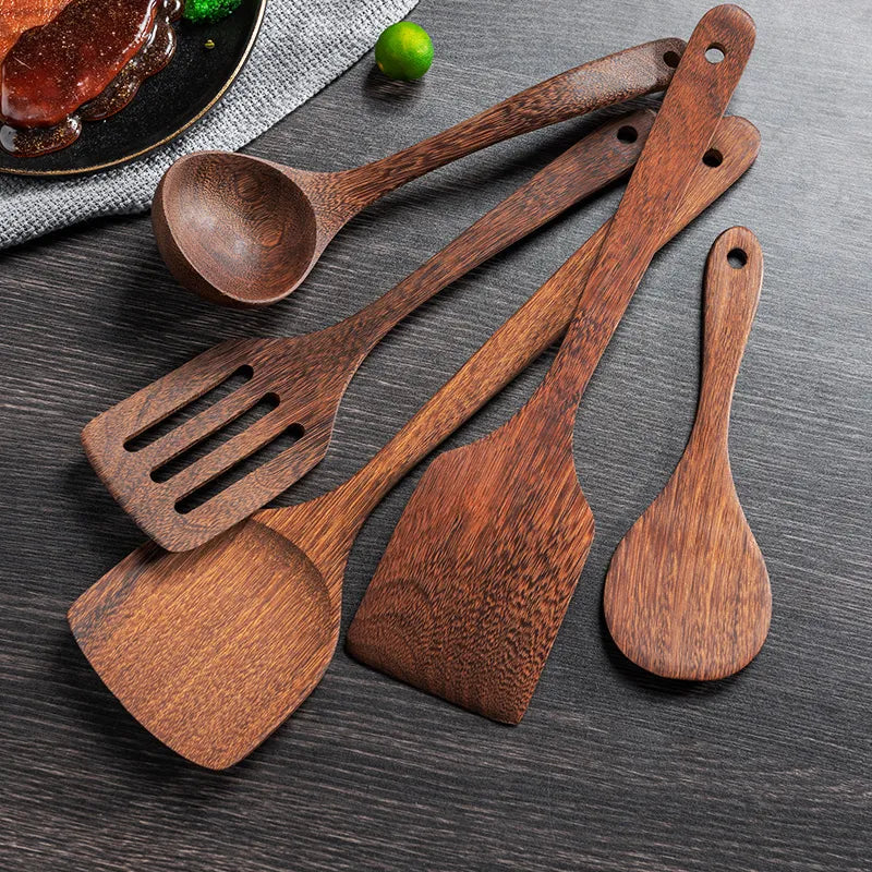 DecorBites™ Kitchen Utensils Set with Wooden Handles