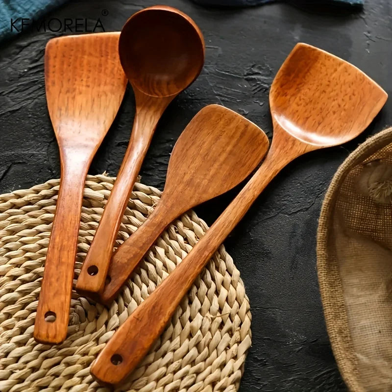 DecorBites™ 4-Piece Wooden Kitchen Utensil Set for Non-Stick