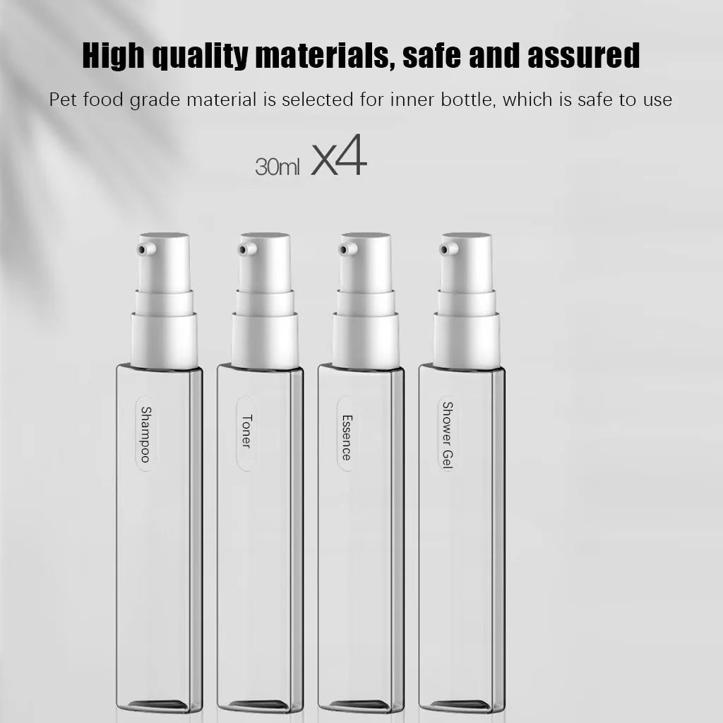 4-in-1 Travel Dispenser Bottle – Refillable Leak-Proof Shampoo, Lotion & Body Wash Container